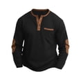 thumbnail image 2 of Mens Shirts, Long Sleeve Henley Shirts for Men Waffle Knit 3-Button Color Block Tees Lightweight Elbow Patches Fall Tops with Pocket, 2 of 5