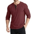 thumbnail image 1 of Blusas y camisas de manga larga con cuello redondo para hombre, camisa informal de manga larga de punto con 3 botones, color liso, cómoda para uso diario, blusa de poliéster para hombre, 1 of 2