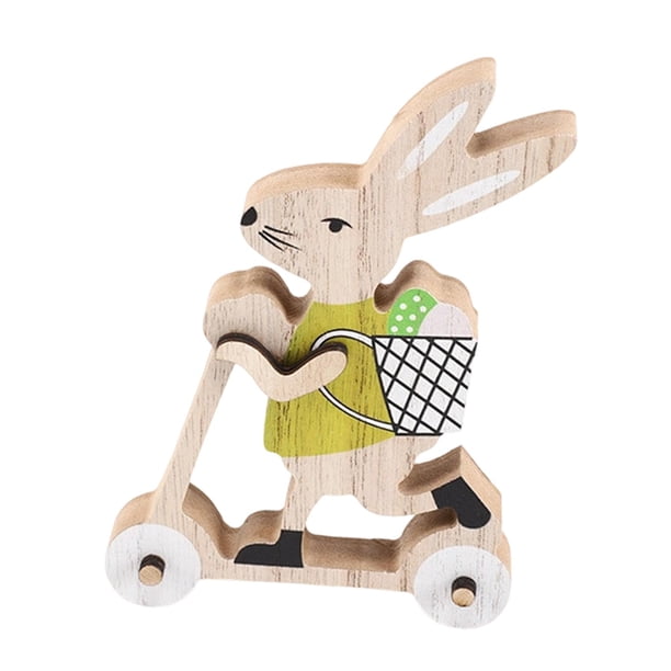 Letrero de mesa de madera con forma de conejito de Pascua, reutilizable, centro de mesa, decoración rústica artesanal para el hogar Amarillo