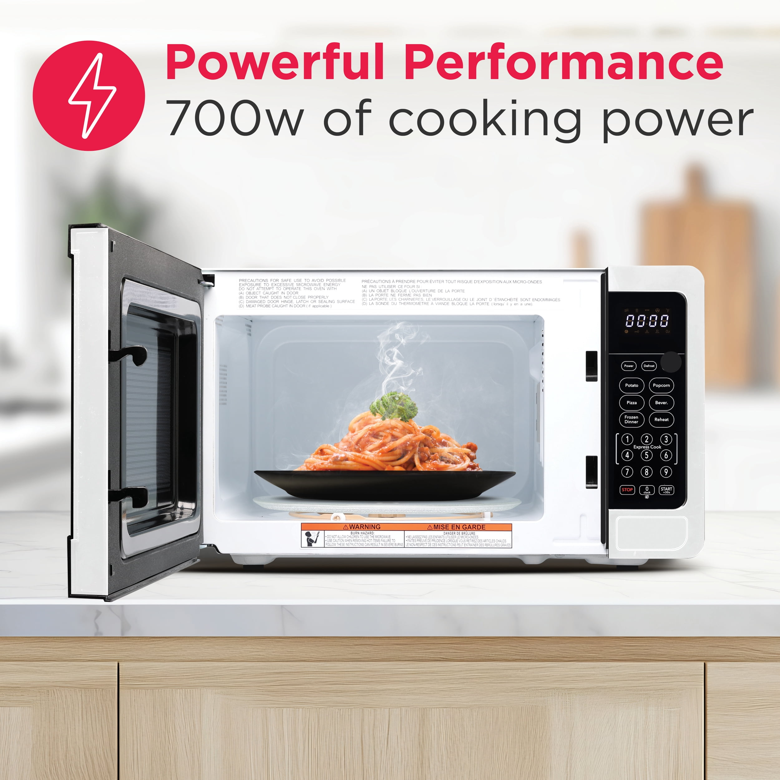 Frigidaire 0.7 Cu. Ft. Countertop Microwave Oven, 700 Watt Microwave with 10 Power Levels, White EMW733