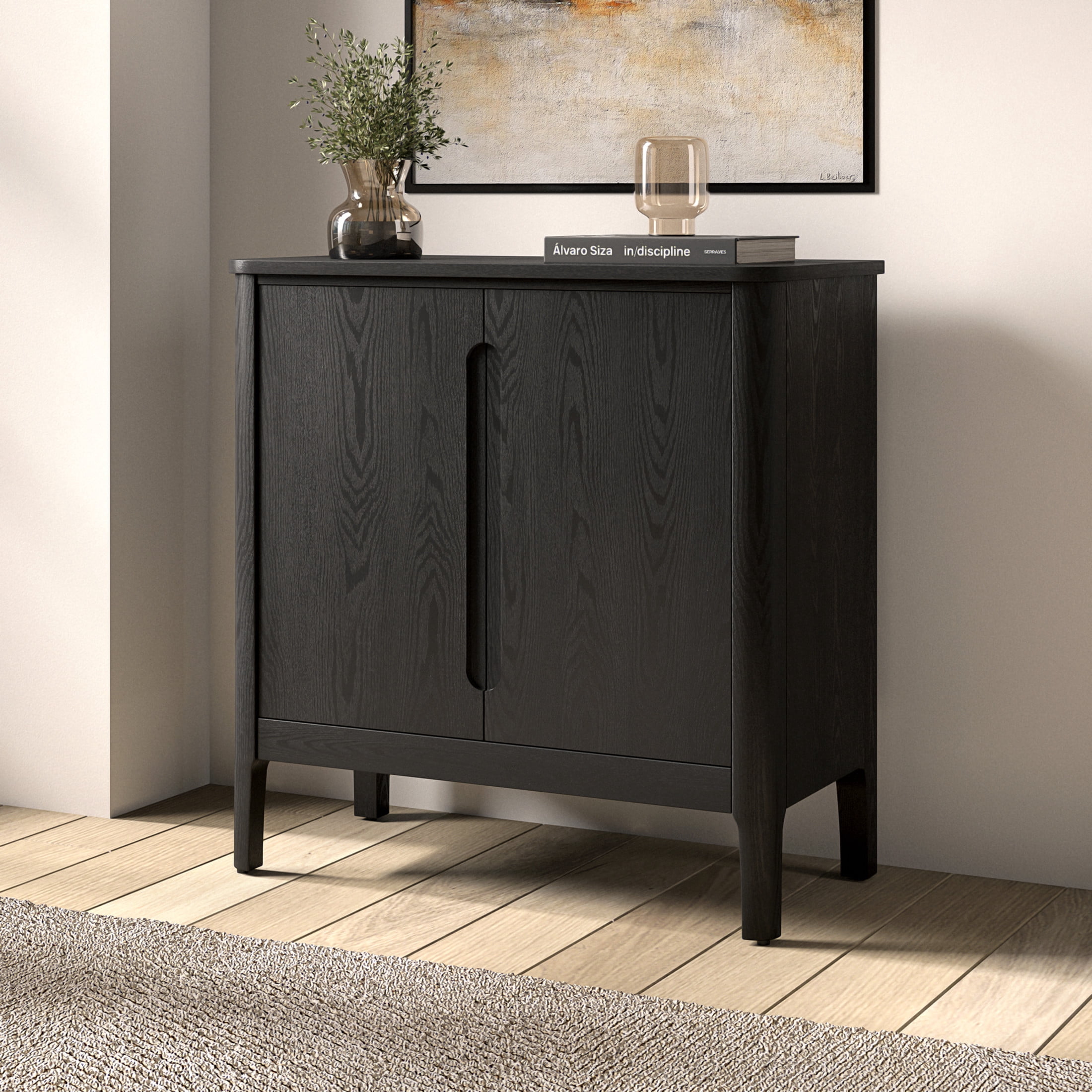 Evelyn&Zoe Modern/Contemporary 32" Wide Black Veneer Accent Cabinet