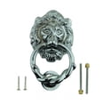 thumbnail image 6 of Chrome Plated Solid Cast Brass Lion Front Door Knocker 6.25" H Decorative Antique Shiny Lion Ring Style Entry Door Vintage Metal Knockers w/Hardware Renovators Supply, 6 of 17