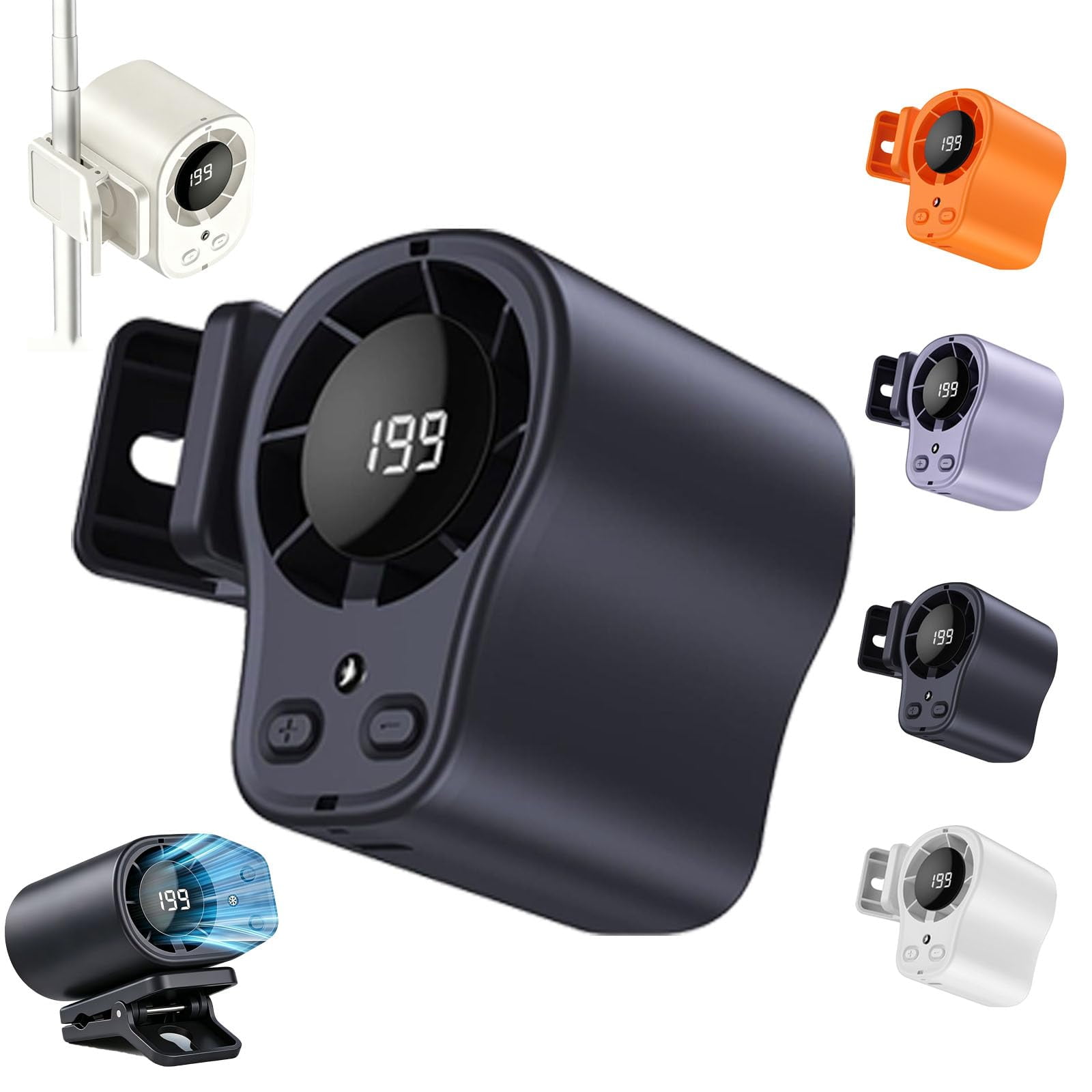 Car Clip on Air Conditioner Fan with LED Display – 360° Rotation, 199 Speeds, 16°C Semi-Cooling, USB Rechargeable 1500mAh Portable Fan for Car, SUV, RV, Office, Camping