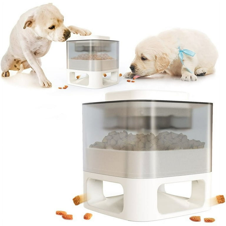 HANAMYA Dog Food Dispensing Container Slow Feeder with Press Button in  White 