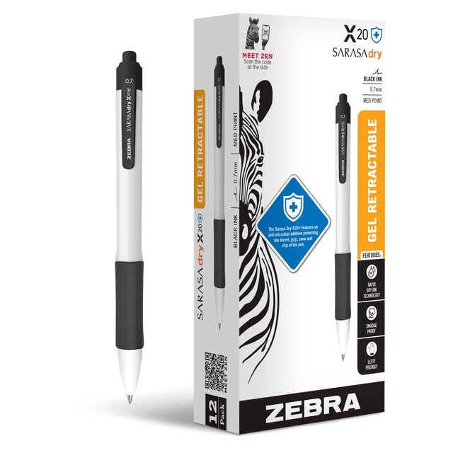 Bolígrafo de Gel Zebra Sarasa Dry X20+ 0.7 mm Tinta Negra Paquete de 12