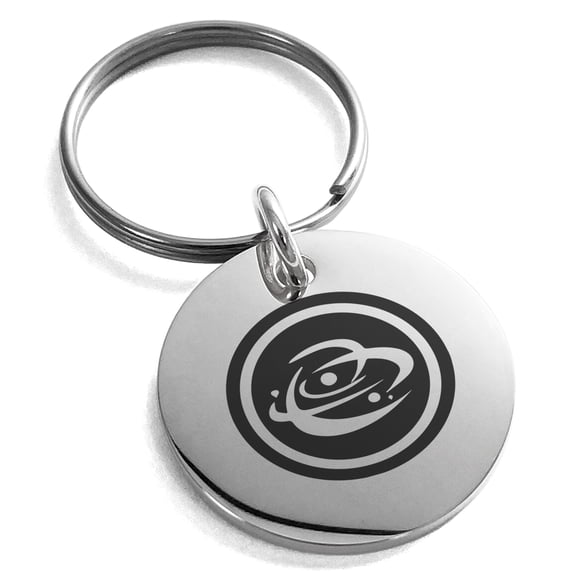 Stainless Steel Cosmic Element Rune Engraved Small Medallion Circle Charm Keychain Keyring