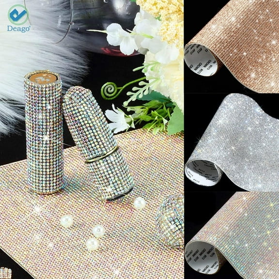 Deago Bling Crystal Rhinestone Sticker DIY Self-Adhesive Sparkling Rhinestone Stickers Sheet for Car and Gift Decoration, 9.4" x 7.9" (Champagne Gold)