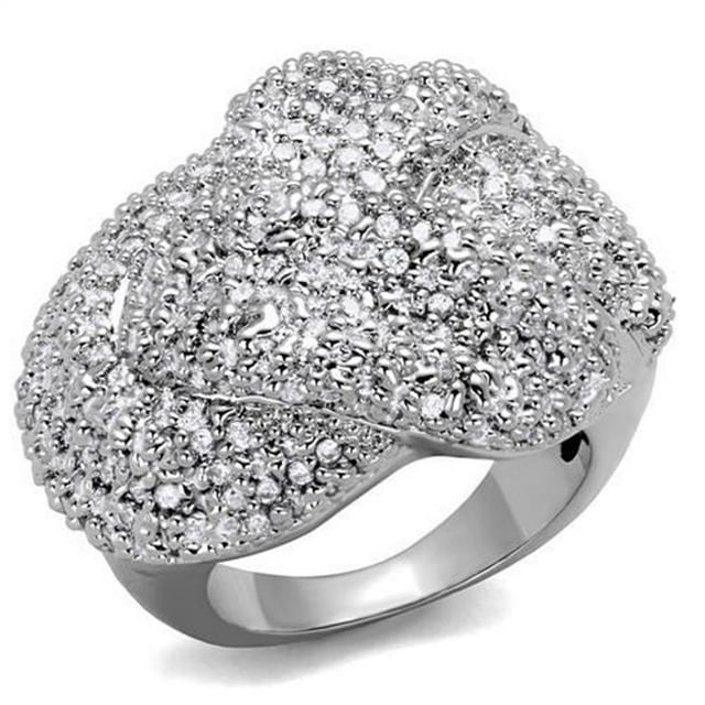 Women Rhodium Brass Ring with AAA Grade CZ in Clear - Size 8