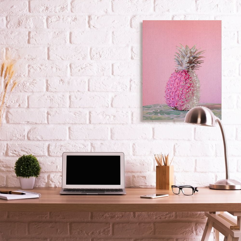 Stupell Industries Pink Glam Glitter Pineapple on Greenery Cloth Canvas Wall Art Design by Ziwei Li, 30" x 40"
