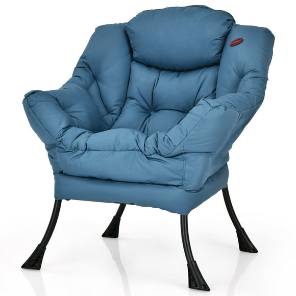 Costway Modern Polyester Fabric Lazy Chair Single Sofa Chair w/ Side Pocket Navy
