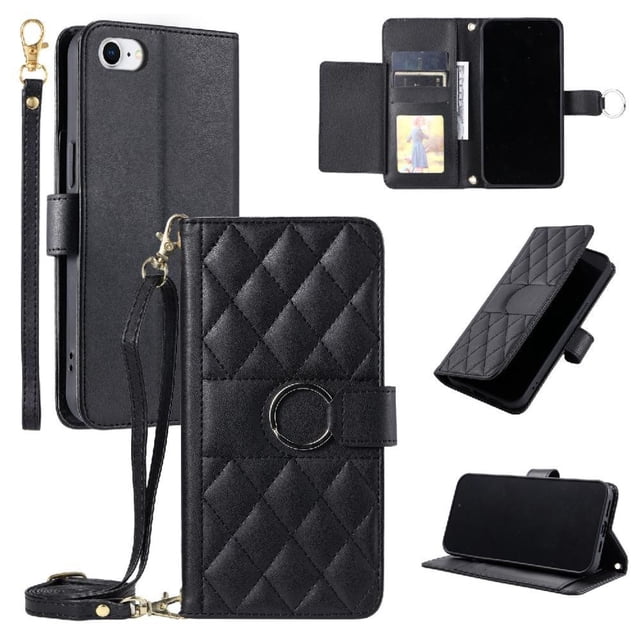 Funda tipo billetera GANGXUN para iPhone 7 – Tapa abatible con correa para mujer
