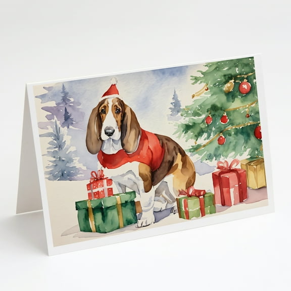Basset Hound Christmas Greeting Cards and Envelopes Pack of 8 7 in x 5 in
