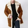 thumbnail image 4 of Men Overcoat Faux Fur Integrated Plush Lining Thickened Turndown Collar Coldproof European Style Faux Leather Lapel Jacket Coat Streetwear, 4 of 7