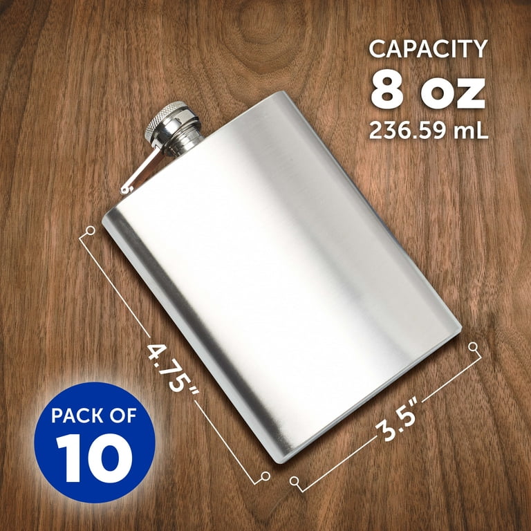 Verano Stainless Steel Hip Flasks 8 oz. Set of 10, Bulk Pack - Great for  Wedding Party Gifts, Groomsmen Gifts, Outdoor Activities - Silver 