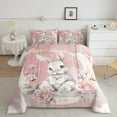 thumbnail image 2 of Feelyou White Rabbit Bunnies Full Size Comforter Sets, Romantic Pink Rose Bedding Comforter Set, Dreamy Moon Bedding Sets, Microfiber Room Decor, 3-Piece, 2 of 8