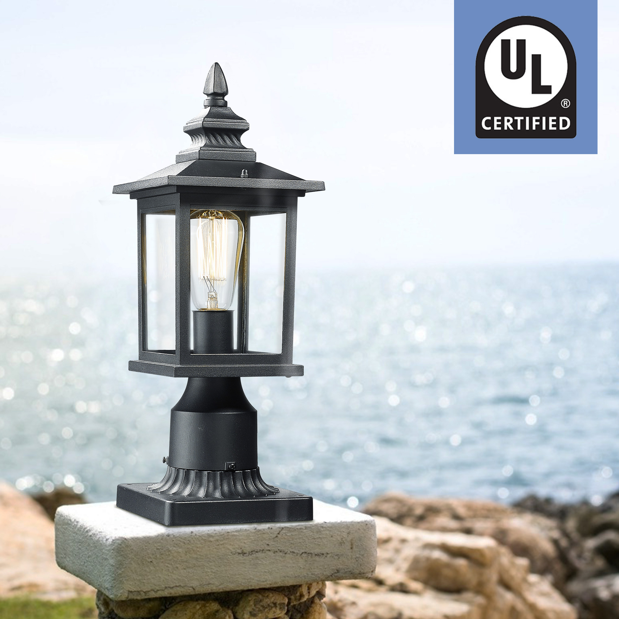 Eapudun 1 light Outdoor Pier Mount Light Black Post Eapudun 1 light Outdoor Pier Mount Light Black Post
