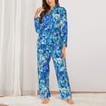 thumbnail image 2 of Fotbe Vibrant Blue Floral Pattern Long Sleeve Pajama Set for Women,Sleepwear Set,2-piece Loungewear Set,Soft PJs Comfy Nightwear with Pockets -X-Large, 2 of 7