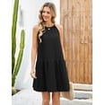 thumbnail image 2 of Fiophy 100% Linen Dress Halter Neck Sleeveless Summer Casual Ruffle Midi Beach Dresses, Black,L, 2 of 8