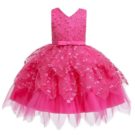 

URMAGIC Baby Toddler Lace Dress Girls First Baptism Elegant Embroidery Wedding Party Flower Bridesmaid Dresses Up 0-5 Years