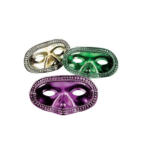 Mardi Gras Metallic Half Masks(2Dz) - Apparel Accessories - 24 Pieces
