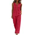 thumbnail image 2 of IUYRTFE Women's V-Neck Sleeveless Button Front Top and Wide Leg Pants Set Casual Summer Two Piece Outfit with Pockets, 2 of 7