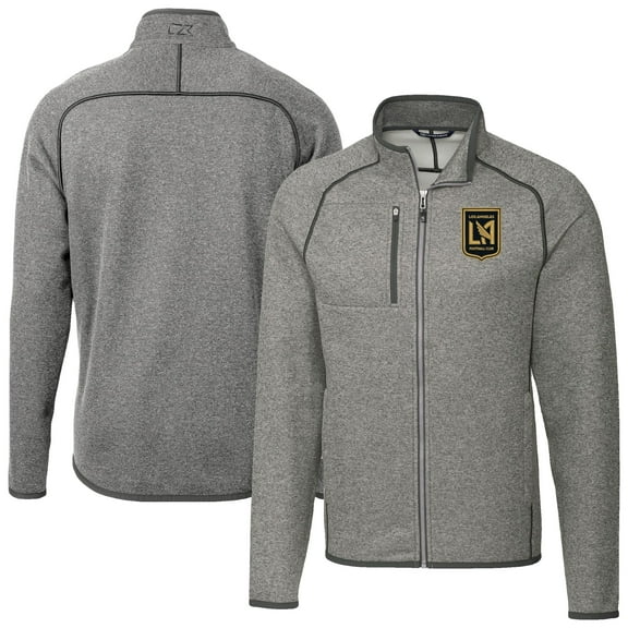 Men's-Cutter & Buck Heather Gray LAFC Mainsail Sweater-Knit Full Zip Jacket