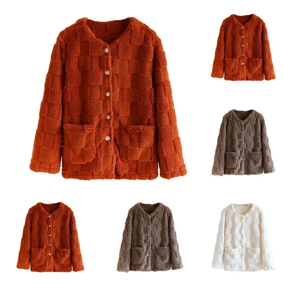 Antinious Womens Plaid Shacket Jacket V-Neck Long Sleeve Button Down Warm Silm Sweater Coat,Womens Winter Trench Coat,Jackets for Women Trendy,Red,XL