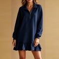 thumbnail image 2 of Eawtki Women's Half Zip Long Sleeve Mini Dress Ruffle Hem Loose Fit Casual Summer Sweatshirt Dress For Women, 2 of 6