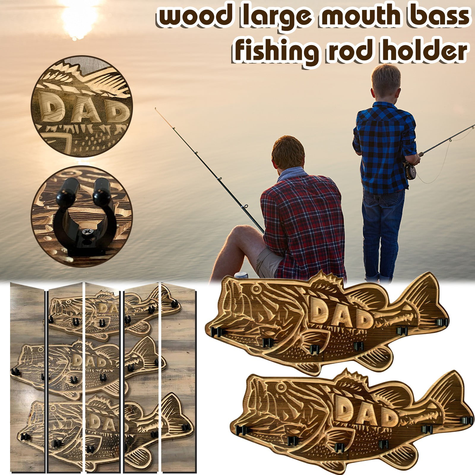 Judty Wooden Fishing Rod Bass Can Hold Wall-mounted Fish Largemouth Rods  Fishing 6 Home Decor 
