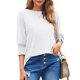 thumbnail image 1 of Camisa Bluetime de manga 3/4 para mujer, cuello redondo, corte holgado, color blanco, 1 of 6
