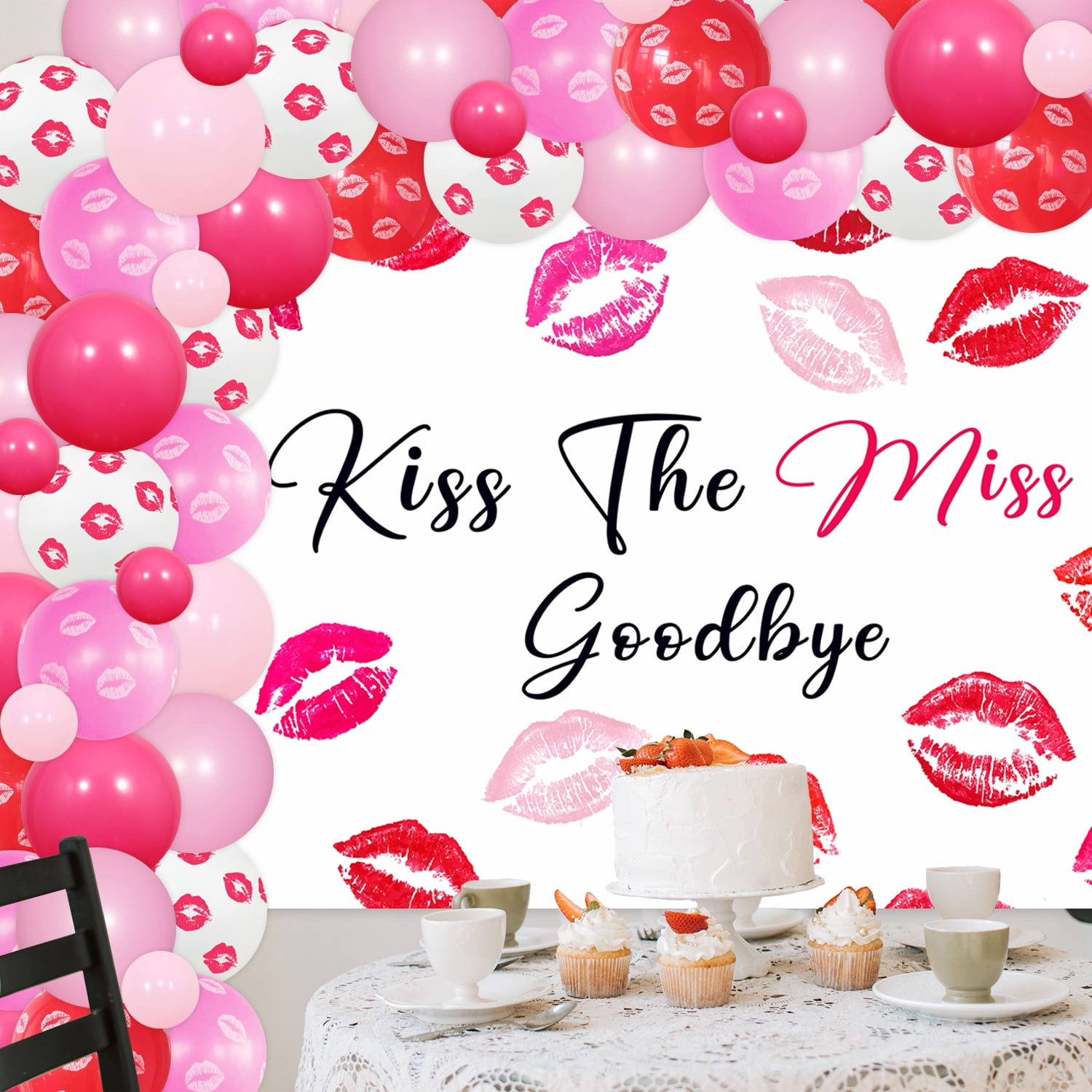 Bachelorette Party Balloon Garland Arch kit Decoration Kiss The Miss Goodbye Backdrop Red Lips Balloons for Hen Party Bridal Shower Party Suppiles
