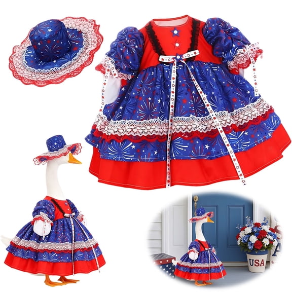 Porch Goose Outfit Patriotic Goose Clothes 4th of July Goose Costume Porch Goose Dress Red White Blue Goose Outfit Summer Lawn Goose Decoration For Outdoor Porch Yard Decor