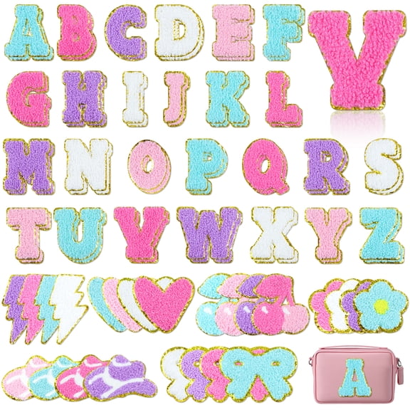 Sinekong Chenille Letters Patches, 76Pcs Rainbow Preppy Self Adhesive Patches for backpacks Embroidered for DIY Jackets Clothing Backpacks Hat