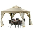 thumbnail image 6 of Costway Outdoor 2-Tier 10'x10' Gazebo Canopy Shelter Awning Tent Patio Garden Screw-free structure Brown, 6 of 11