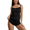 thumbnail image 2 of Summer Sets Satin Pajama Set for Women Ladies' Summer Lace Camisole Pajamas Shorts Two-Piece Set Casual Home Wear Black Xl, 2 of 7