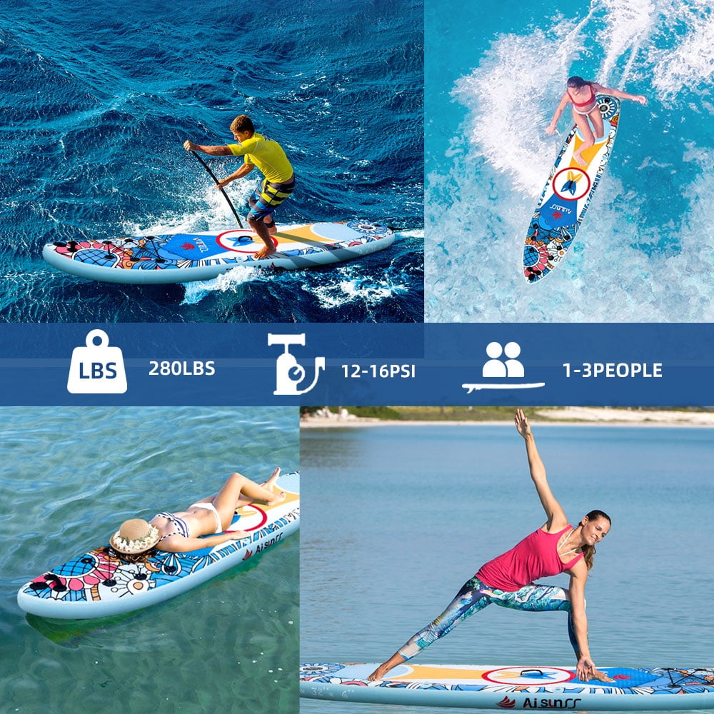 AISUNSS Inflatable Stand-Up Paddle Board: Wide SUP with Full Accessories, Anti-Slip EVA Deck, Paddleboard for Yoga/Surfing/Fishing & More, for Youth & Adults, Beginner-Friendly