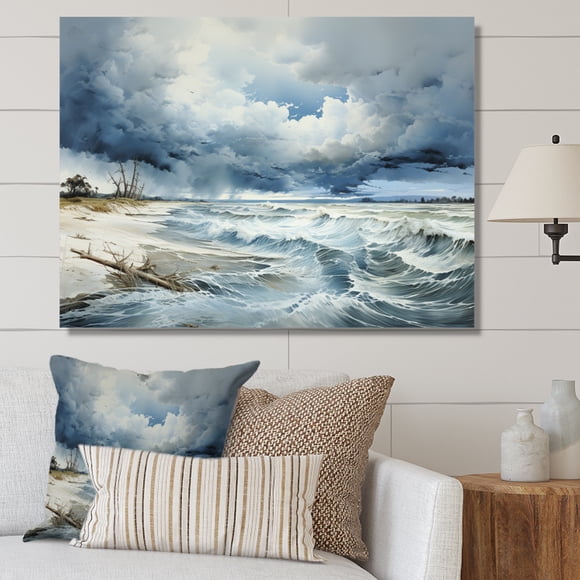 Designart Storms Oversized Wall art decor, Storms Wall Art, Ocean s Fury Tempestuous Storms I , Blue Traditional Canvas wall art, 44x34 inches