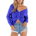thumbnail image 2 of Lumtrix Sweaters For Women Casual V Neck Criss Cross Backless Long Batwing Sleeve Loose Knitted Sweater Pullovers Sky Blue L, 2 of 5