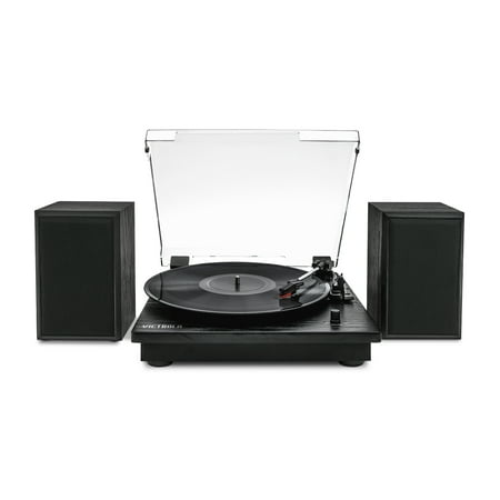 Victrola Montauk Bluetooth Record Player with 3 speed Turntable and Bookshelf Speakers - Black