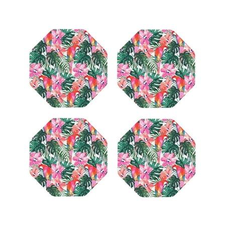 

Coasters Set of 4 - Painted Cute Parrot Flower Drink Coasters for Tabletop Protection Leather Coasters for Living Room Decor and Housewarming Gift Octagon