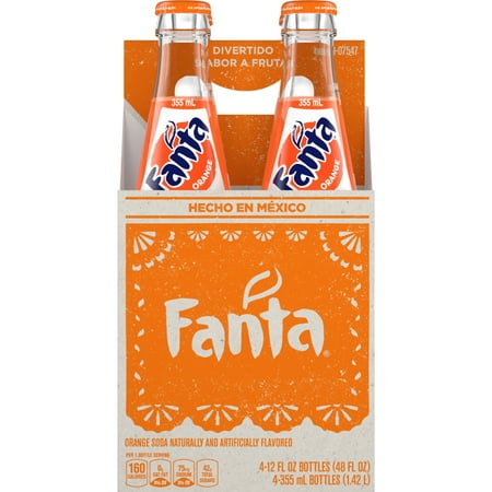 Fanta Orange Mexico Fruit Soda Pop, 355 ml, 4 Pack Glass Bottles