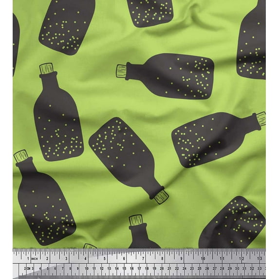 Soimoi Poly Georgette Fabric Vintage Bottle Print Fabric by the Yard 52 Inch Wide