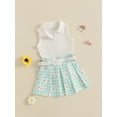 thumbnail image 5 of 2Pcs Baby Toddler Girl Summer Outfits 12 18 24 Months 2T 3T 4T 5T Sleeveless Collared Tank Tops + Pleated Skirt Set Clothes, 5 of 9