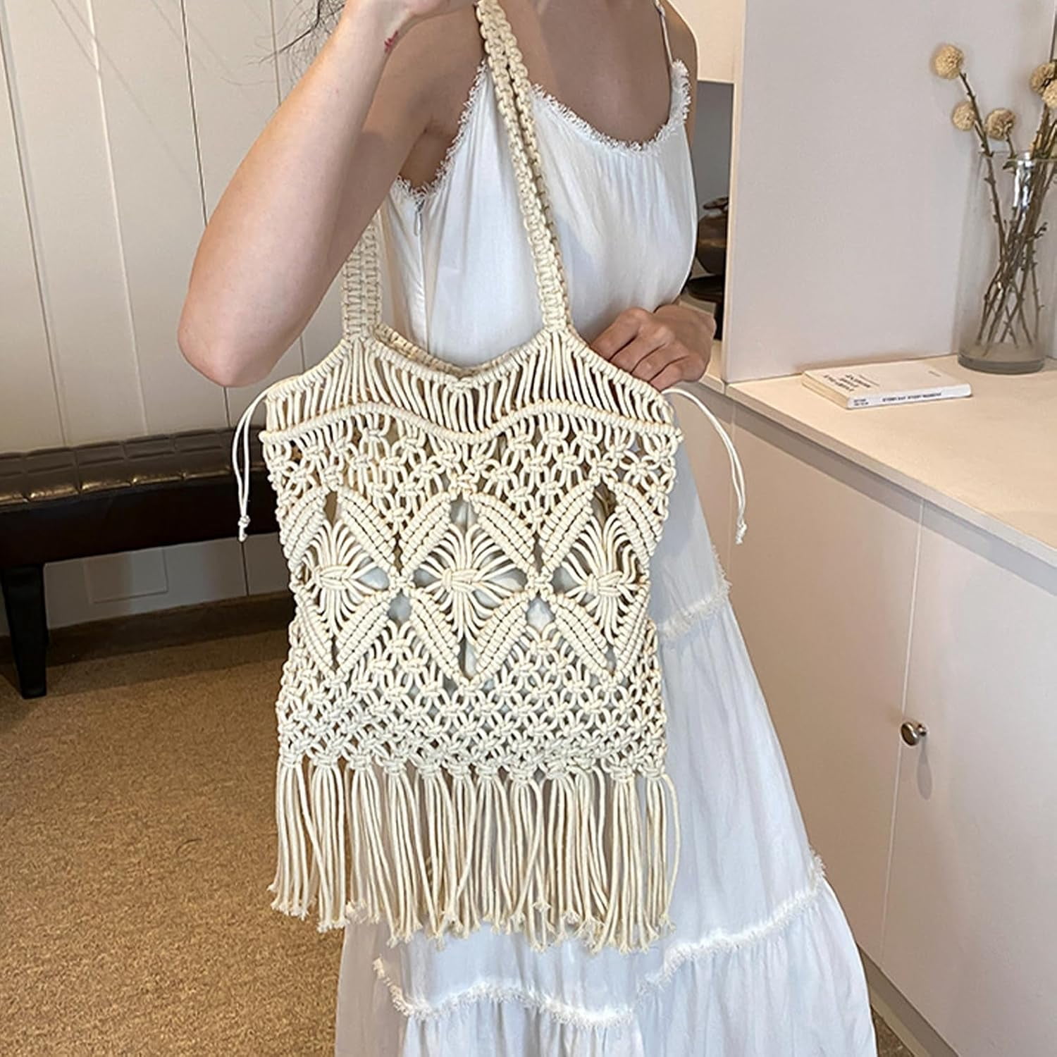 Beach Bag for Women Crochet Bag Large Woven Tote Bag Brown Beach Bags Straw Handbags for Womens