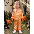 thumbnail image 4 of RUINIXCW Toddler Baby Girl Halloween Silk Stain Pajamas Set Kids Little Girl Fall Winter PJS Set Sleepwear Pumpkin Fuzzy Trim Long Sleeve Button Down Shirt and Pants Set Loungewear Homewear, 4 of 8
