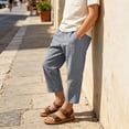 thumbnail image 4 of Kids Linen Cropped Pants Elastic Waist Breathable Thin Ankle Trousers, Summer Casual Bottoms Gray Girls Dressy Pants 120, 4 of 9