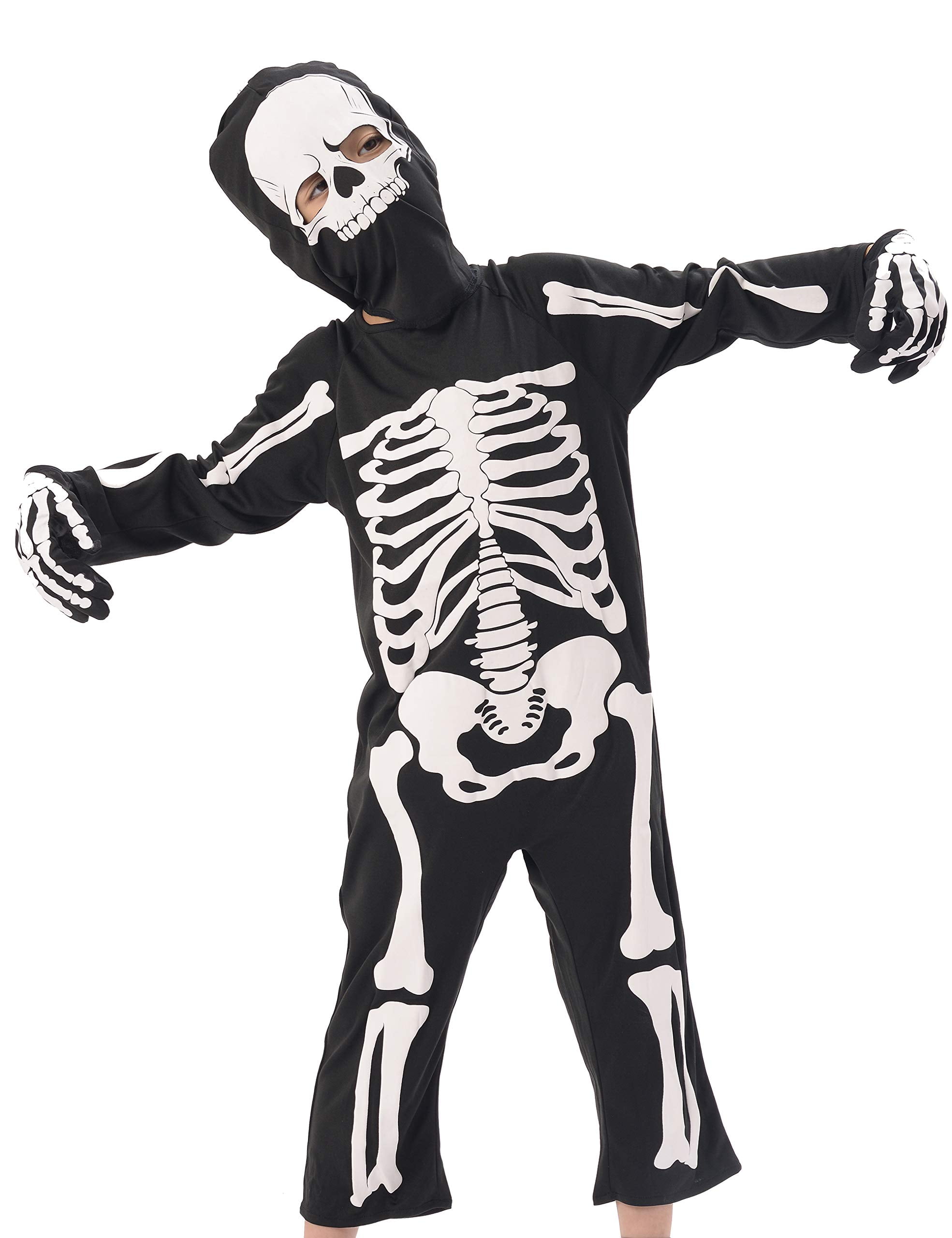 IKALI Kids Halloween Skeleton Costume, Boys Scary Dress Up, White Skull ...