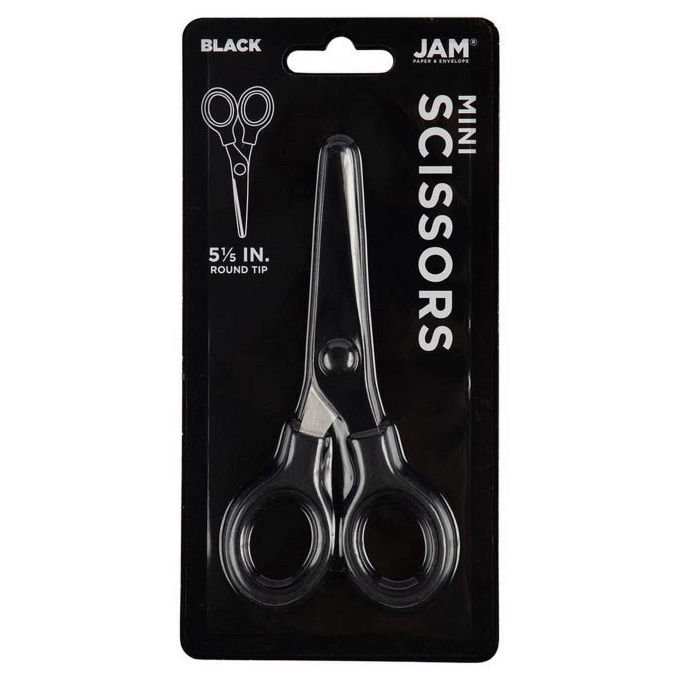 JAM Paper Multi-Purpose Mini Scissors, 5in, Black, Soft Grip & Stainless Steel Precision Blades, 1/Pack