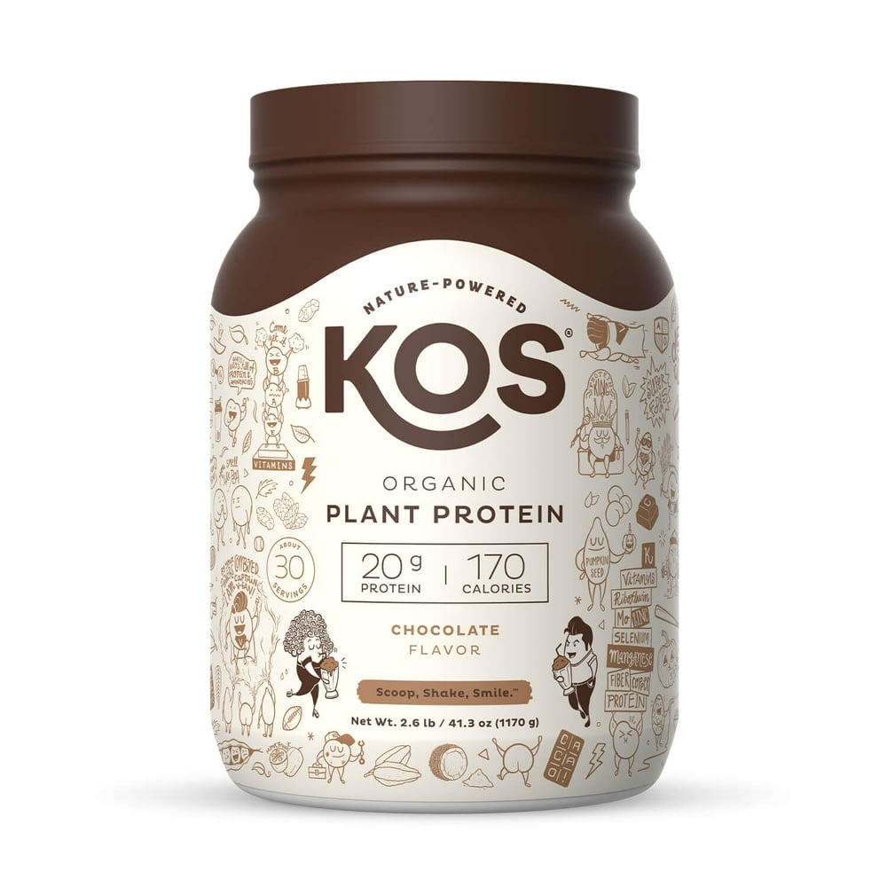 KOS Organic Plant Based Protein Powder, Chocolate, 20g Protein, 2.6lb
