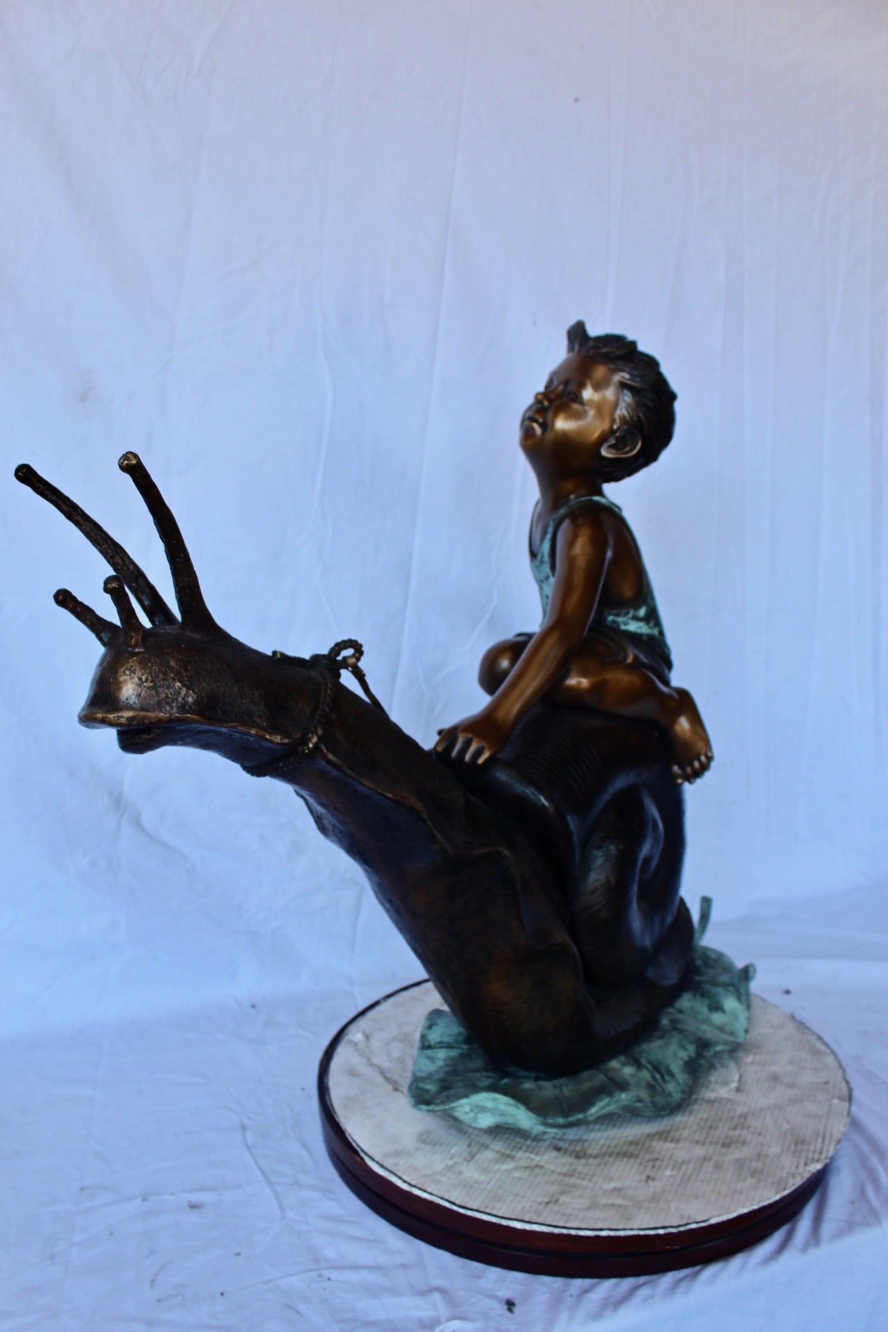 Nifao Happy Boy Riding Snail Outdoor Fountain Statue, Bronze Garden Water Feature Sculpture for Patio & Yard – Outdoor Garden Decor Sculpture, 42"L x 14"W x 34"H